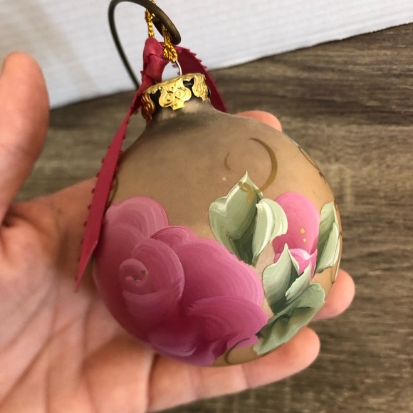 German Hand Painted Floral Blown Glass Ornament - Picture 7 of 7